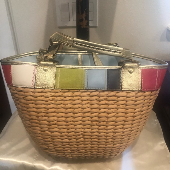 COACH LEATHER/STRAW SATCHEL BEACH TOTE NWOT VINTAGE! - Picture 13 of 15